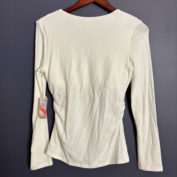 OGL Eco Mousse Mid Thermal V-Neck Ruched Sides Brami Top Off White Medium - Picture 3 of 7